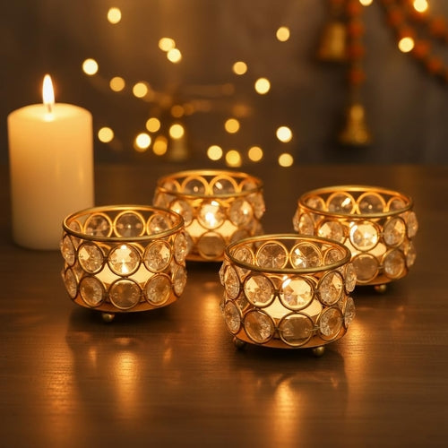 Golden Crystal Tealight Candle Holder