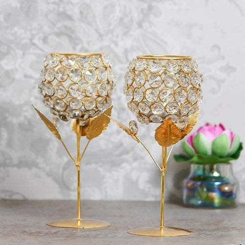 Pack of 2 Premium Crystal Rose Gold Candle Holders
