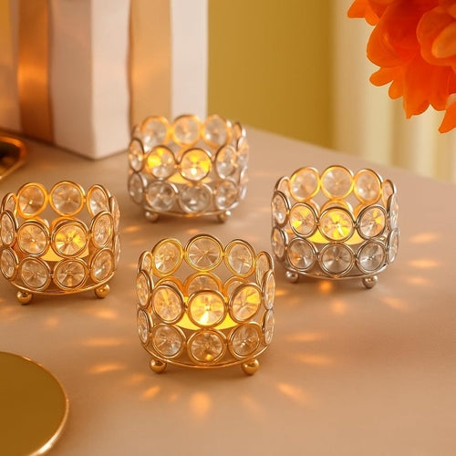 Crystal Tealight Candle Holder Gold Pack of 4